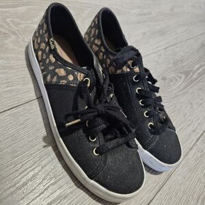 Keds Women's Black Leopard Accent Lace-Up Sneakers